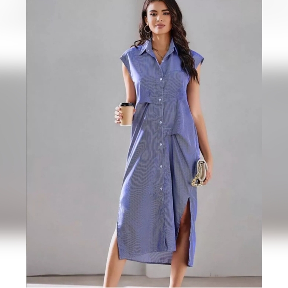 NWT Zara Striped Poplin Midi Dress Size S